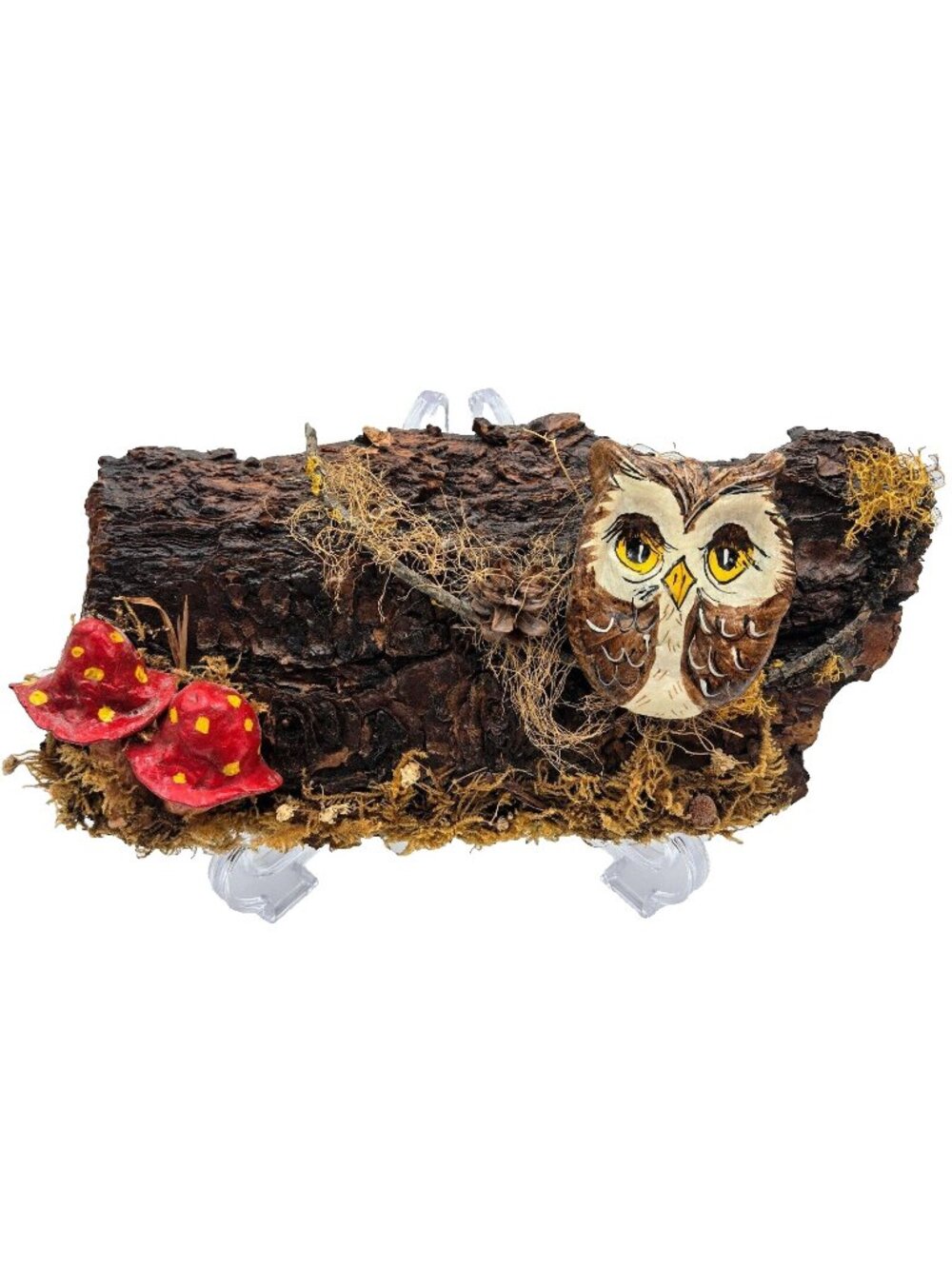 Wall Hanging Owl And Mushrooms On Bark Read